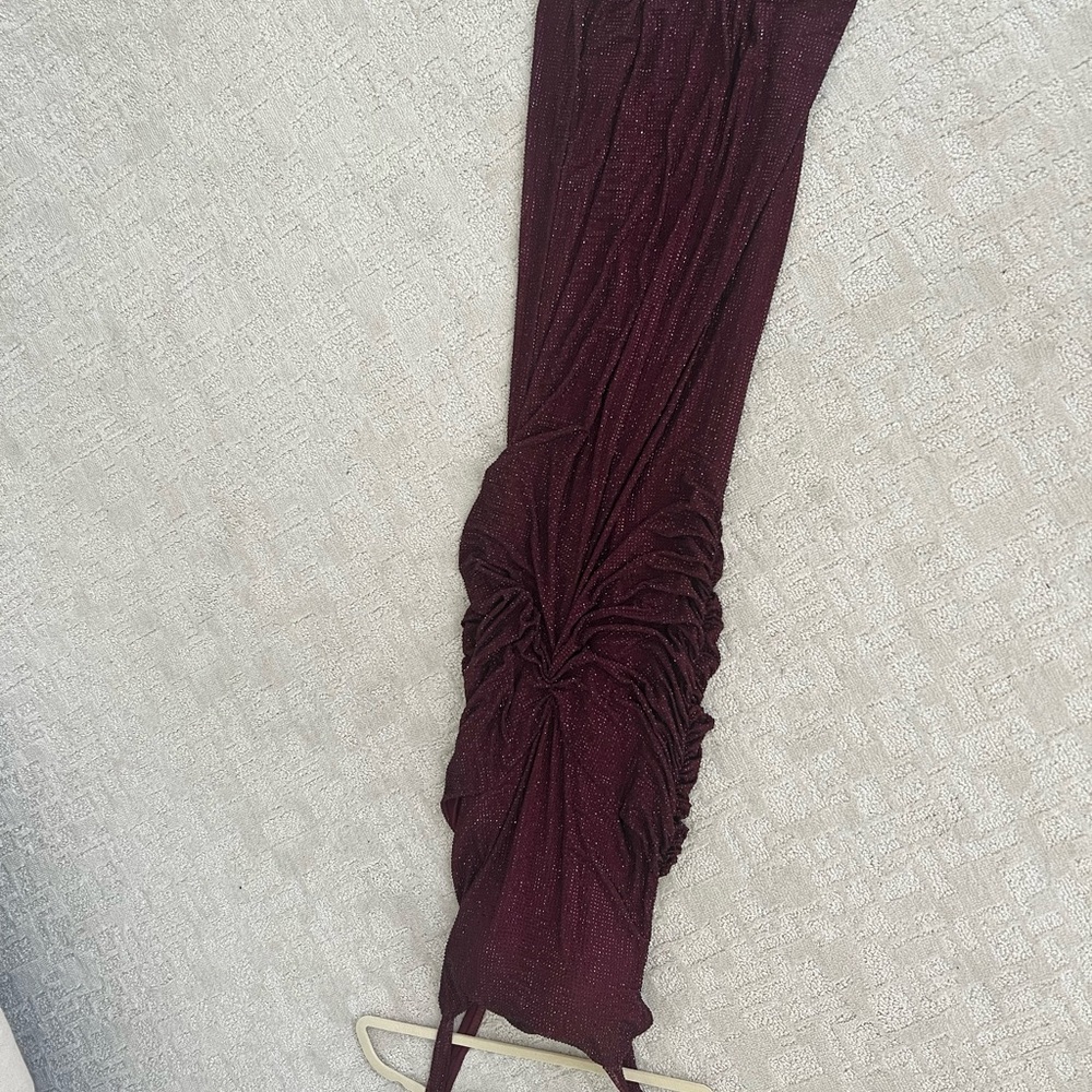 Meshki Burgundy Sparkle Ruched Maxi Dress - Picture 5 of 6